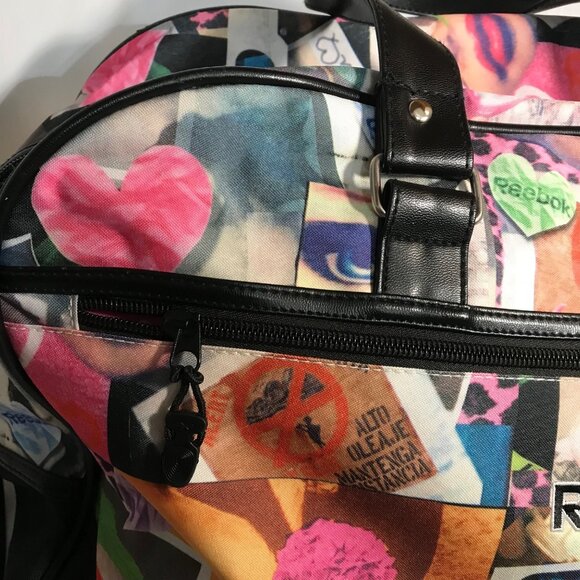 Reebok Weekender Duffle Travel Bag Collage Print Polka Dot Lining 19" Like New - Picture 5 of 16